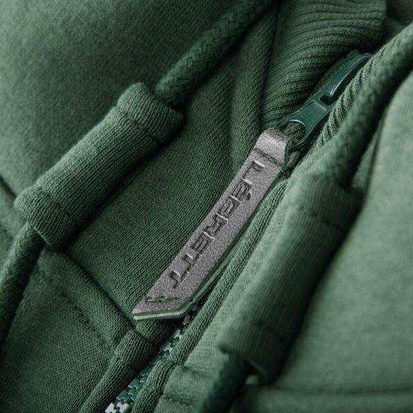 Lébrett Empire Hoodie in Green with stylish embossed zip pull